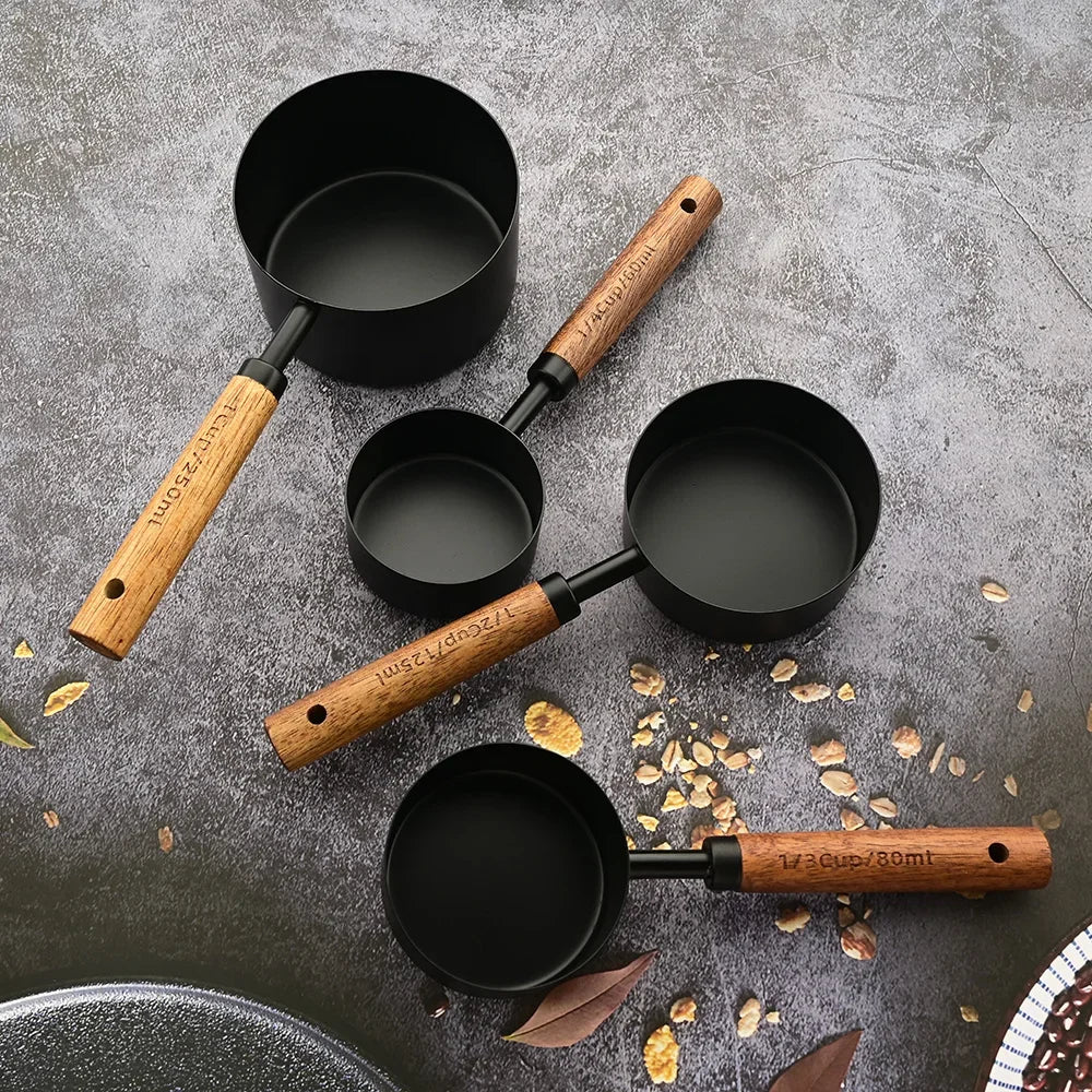 Wooden Handle Measuring Cups, Spoons Set