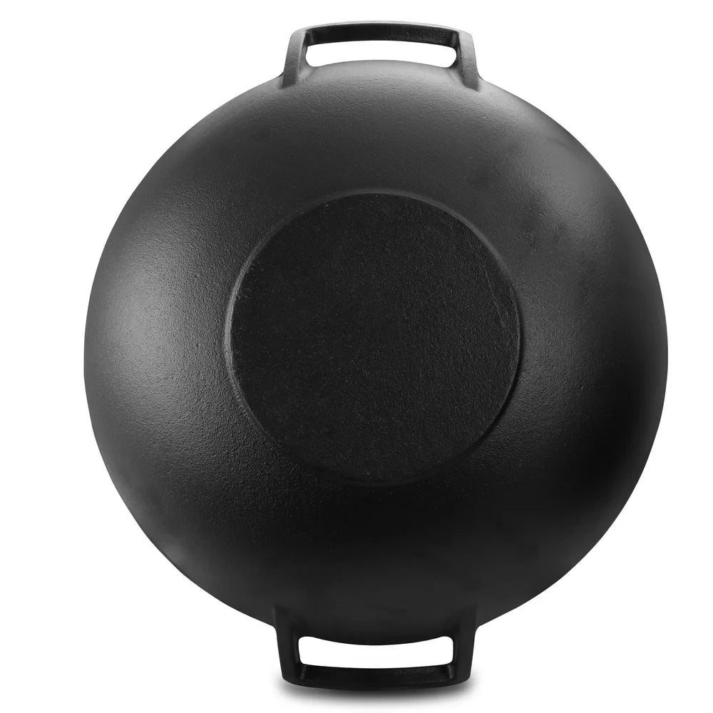 14 Inch Cast Iron Wok Set with Wood Lid