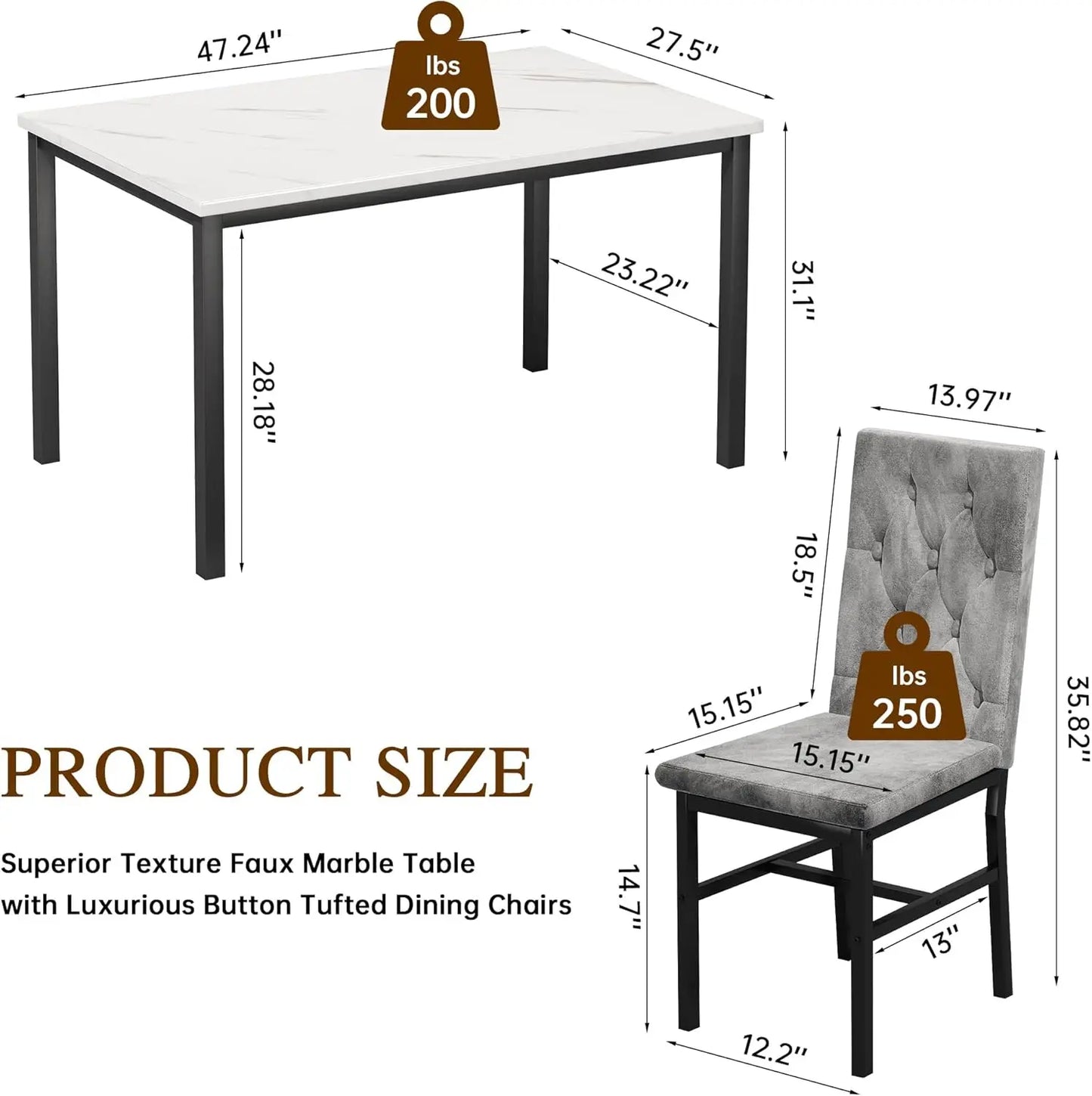 Dining Table Set for 4, Faux Marble Top