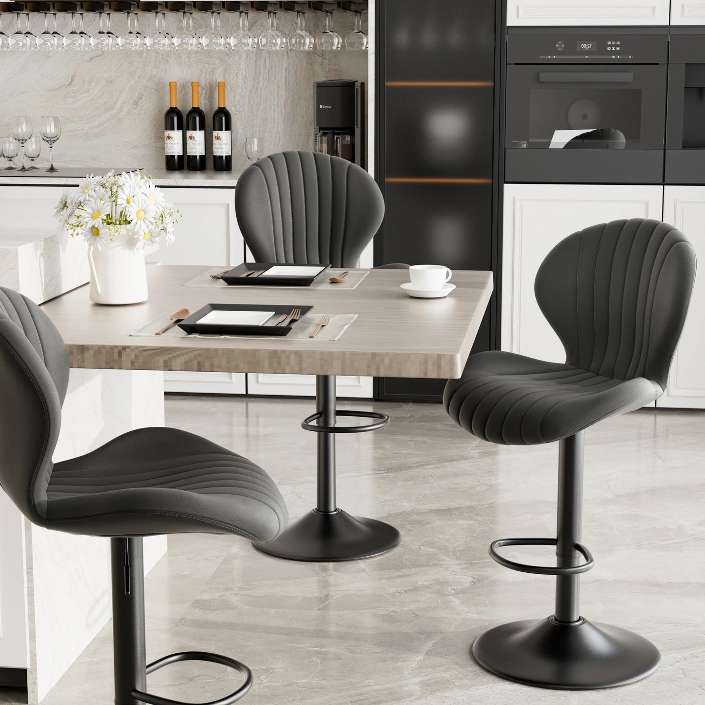 2 Pc Backrest Bar Stool Adjustable Height Rotating