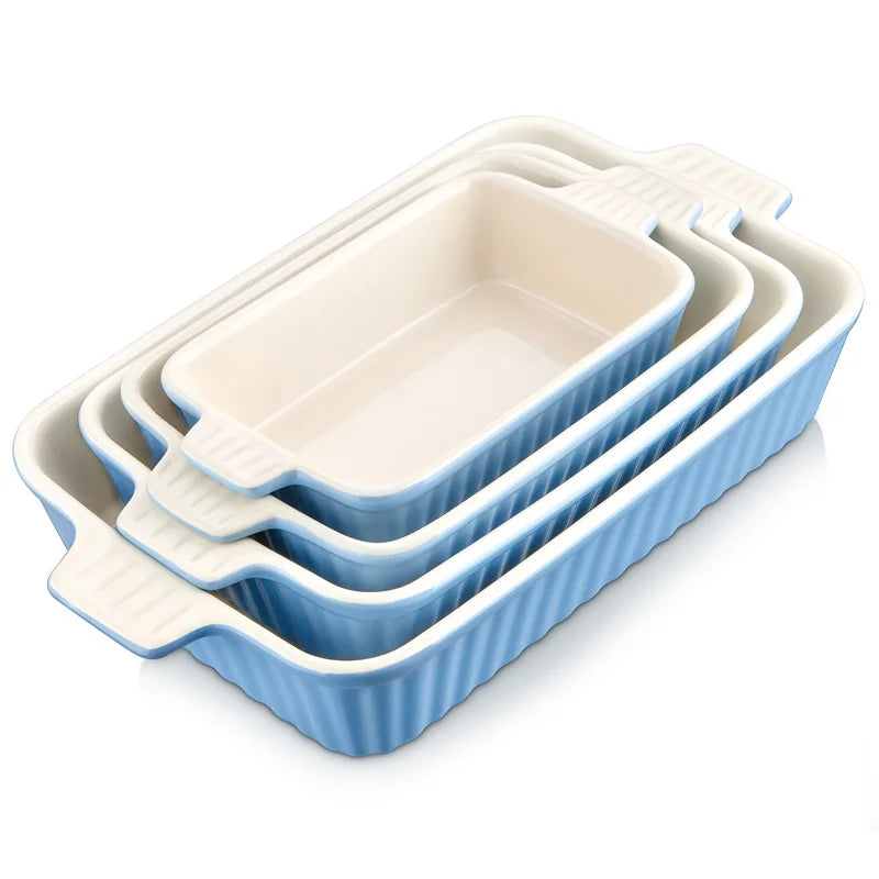 4-Piece Baking Dish Plate Set with Ceramic Handle
