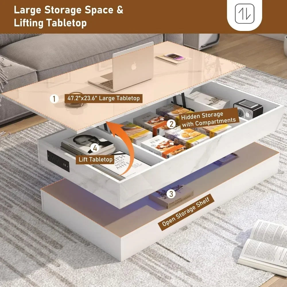 47.2" Lift Top Coffee Table with Charging Station