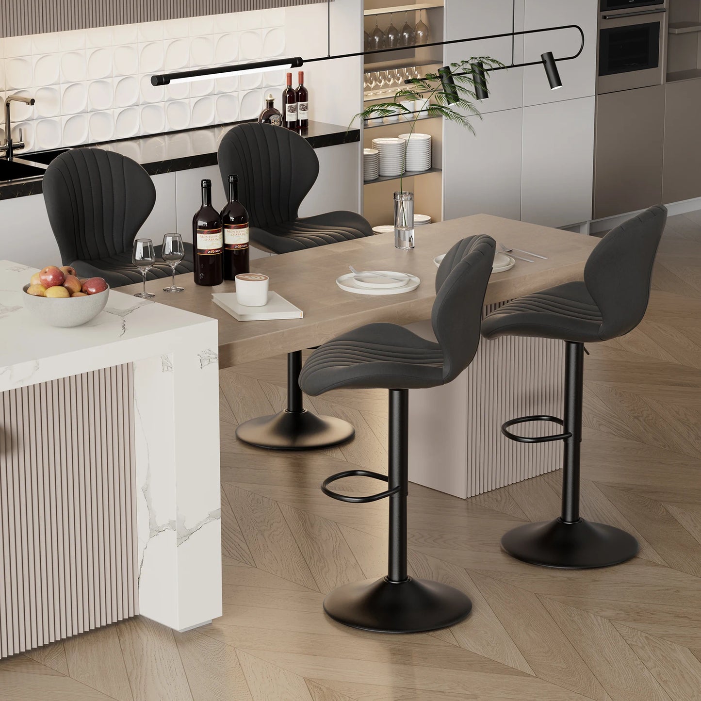 2 Pc Backrest Bar Stool Adjustable Height Rotating