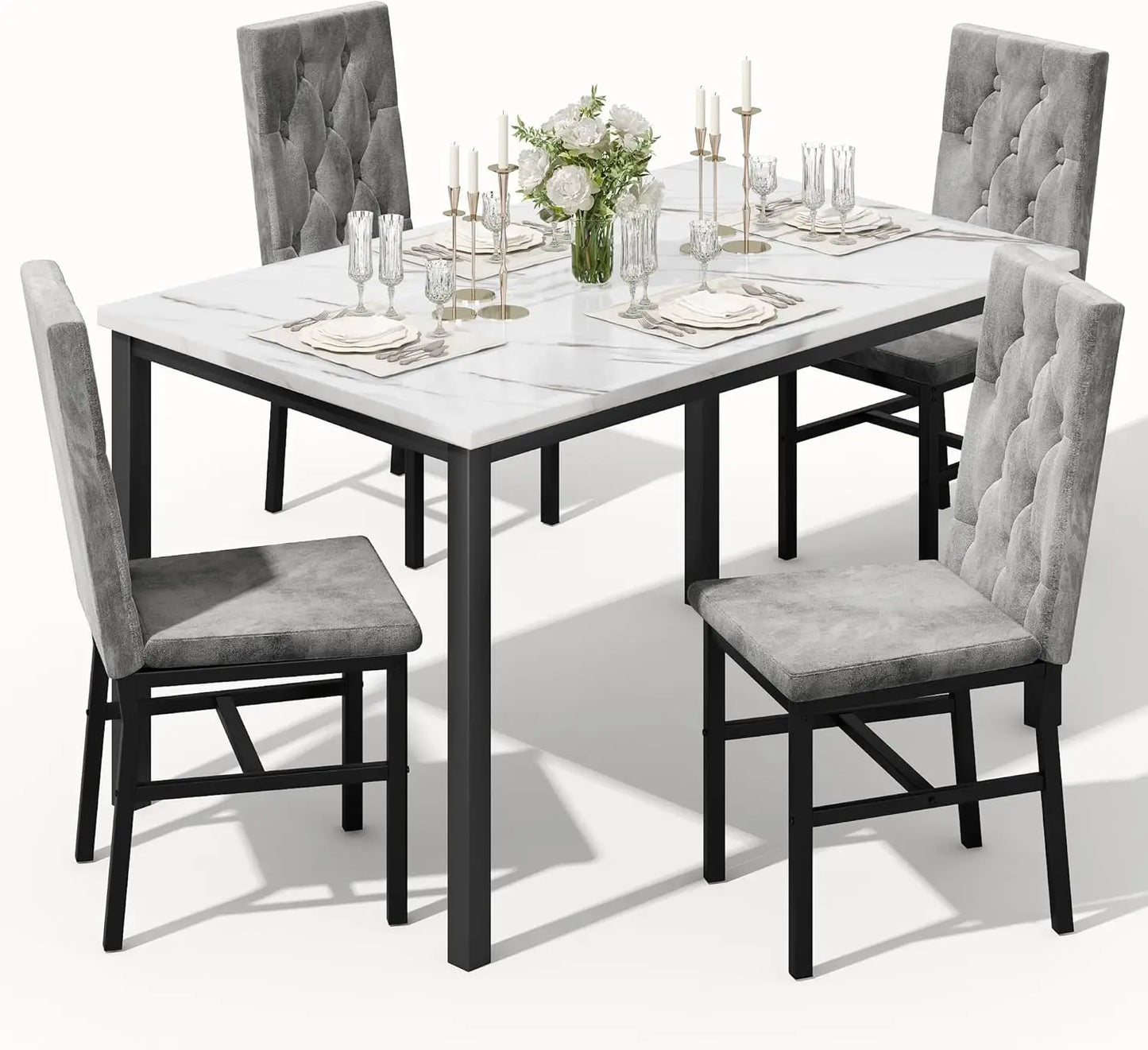 Dining Table Set for 4, Faux Marble Top