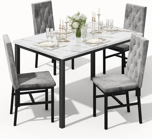 Dining Table Set for 4, Faux Marble Top