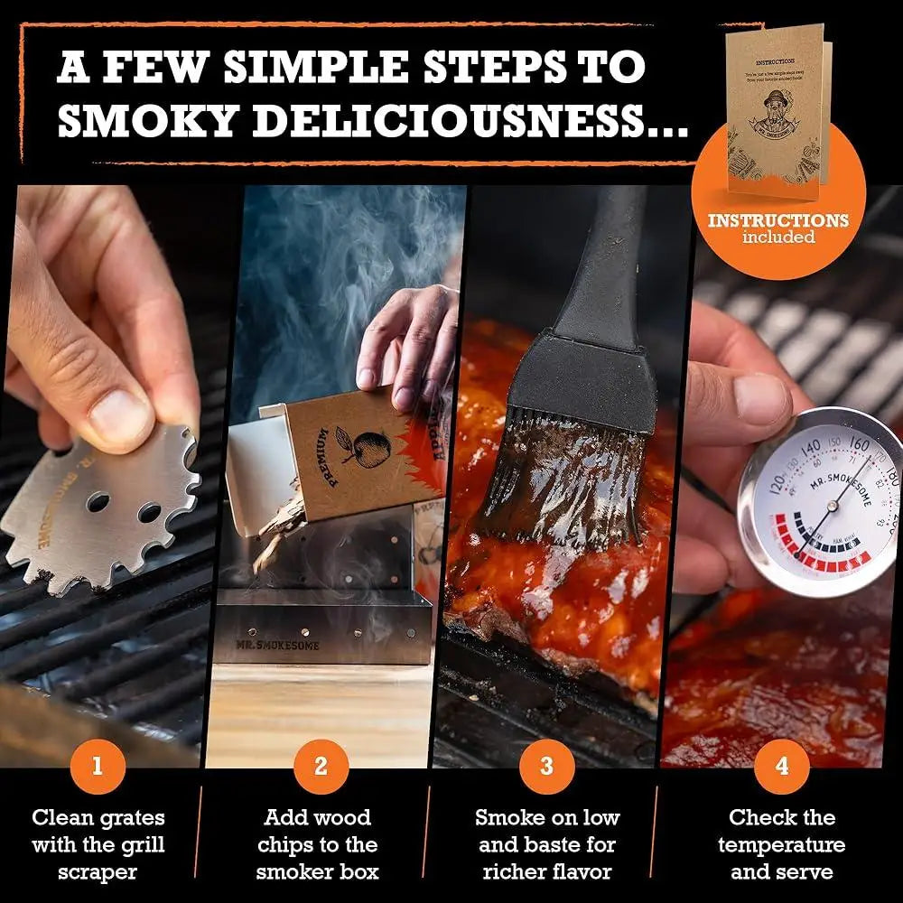 Wood Smoked BBQ Grill Set 12 Pc Smoker Box