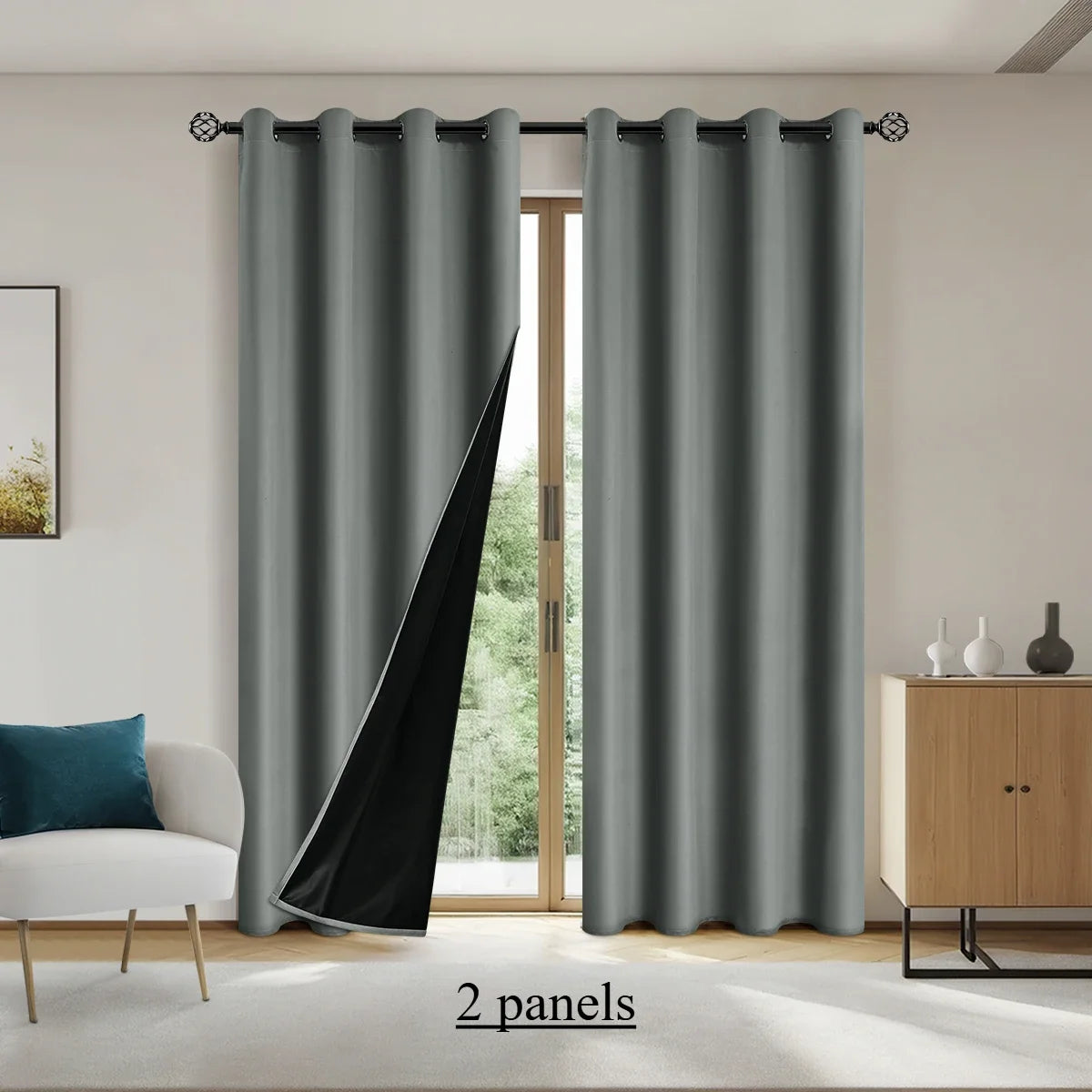 2pcs Solid 100% Blackout Curtains