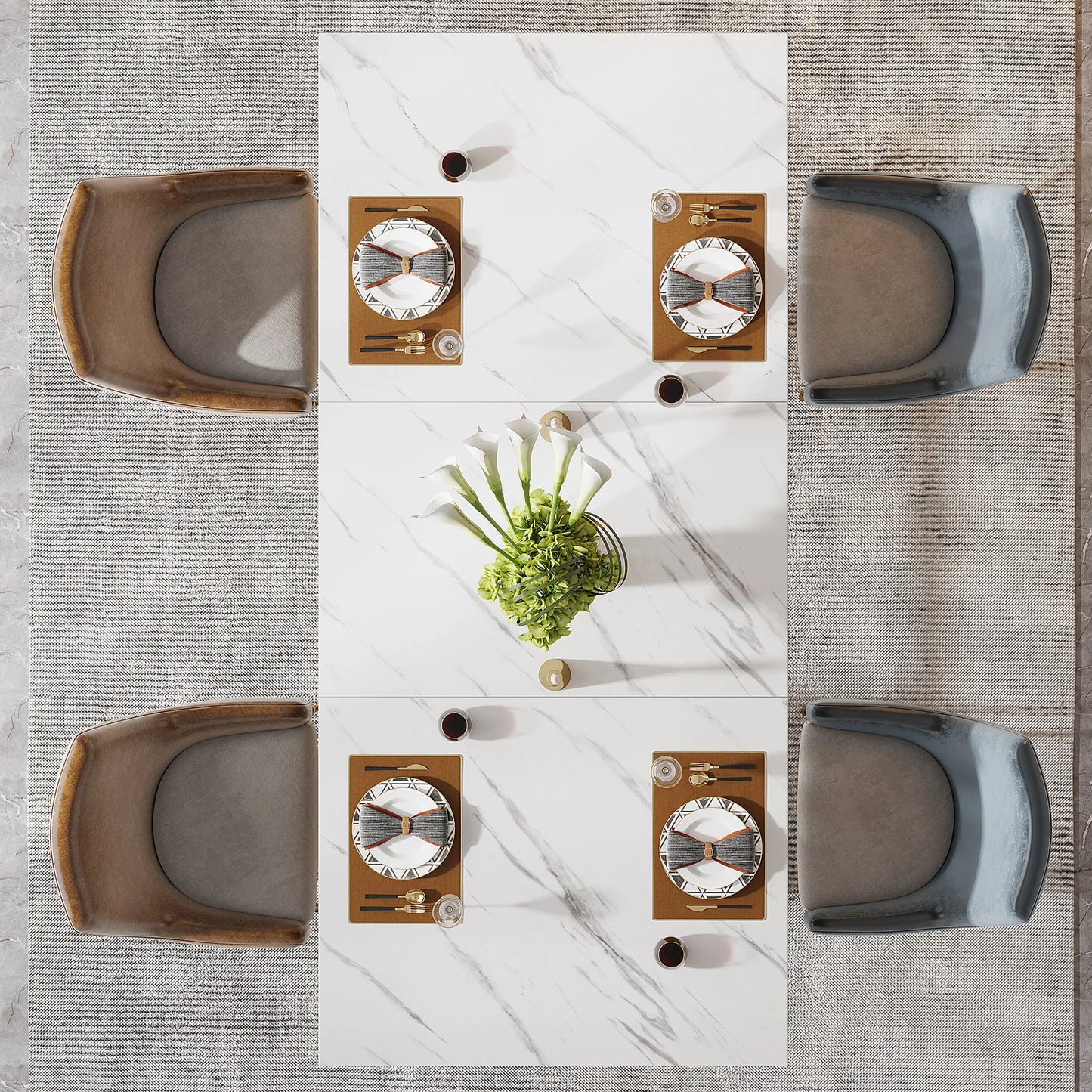 63-Inch Rectangular Dining Table with Faux Marble Table Top
