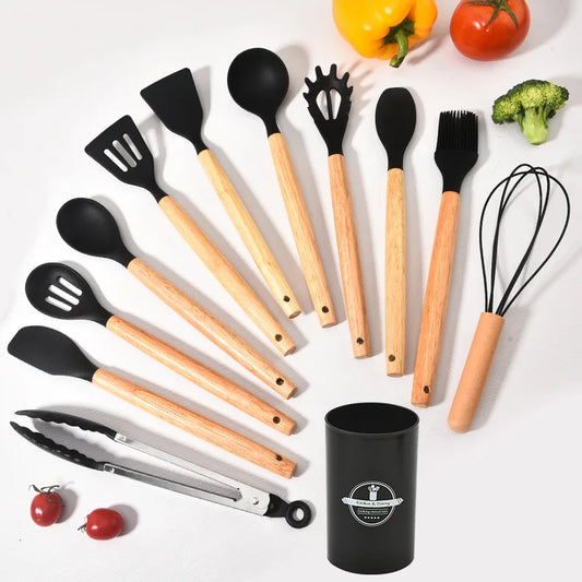 Kitchenware High Temperature Resistant Silicone with Wooden Handle12Set