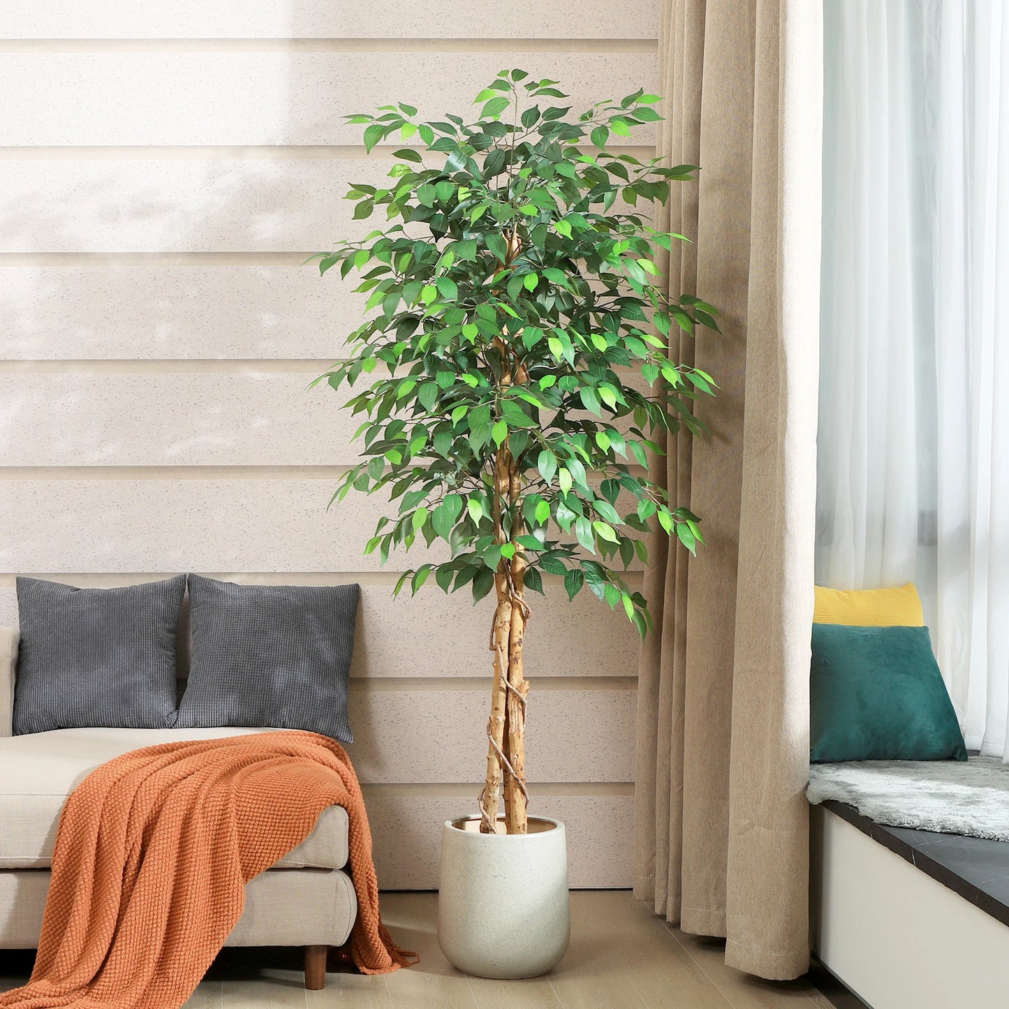Artificial Ficus Tree with Natural Curved Trunk in Pot