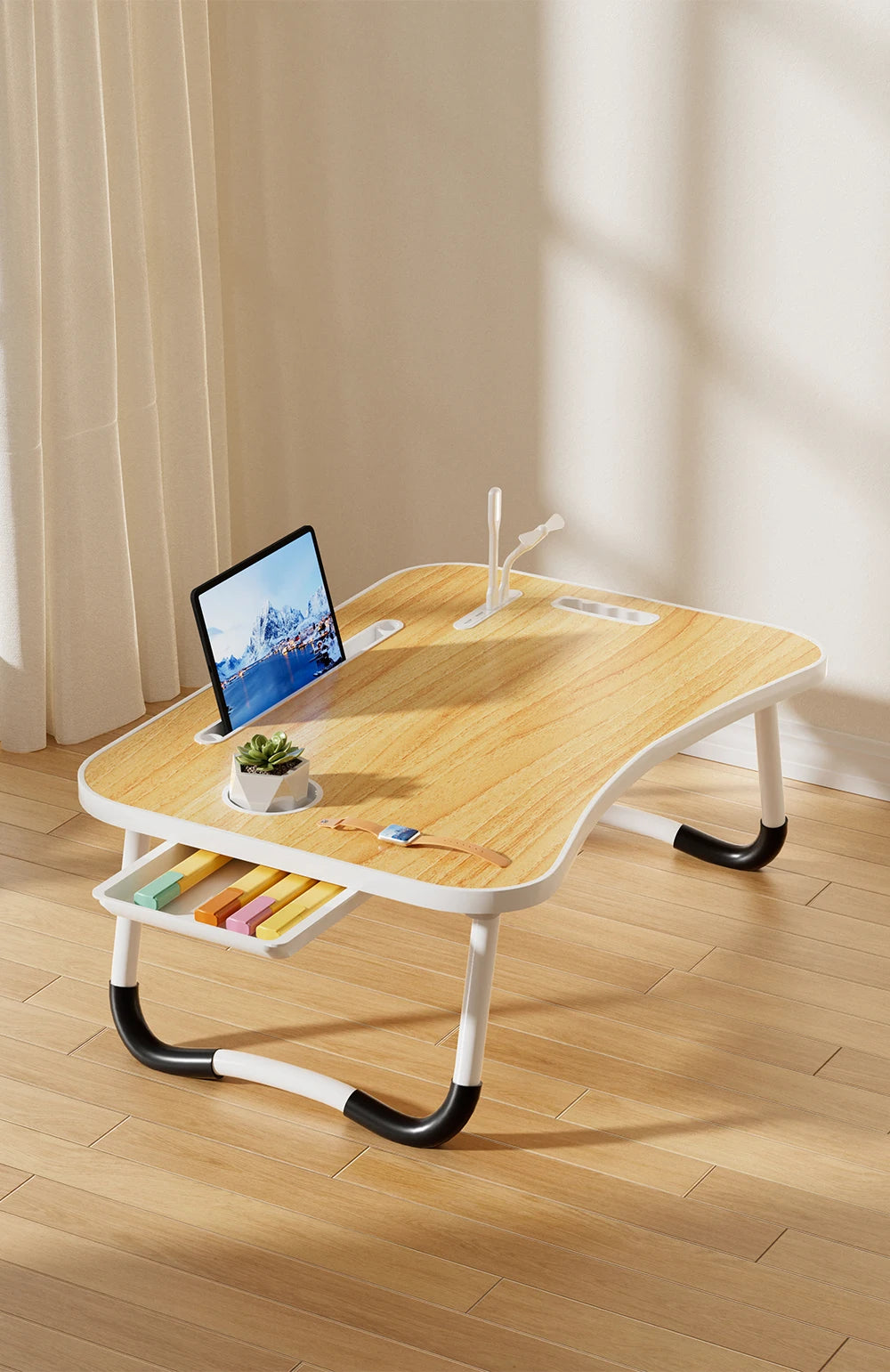 Portable Laptop Desk with USB Light, Tablet Slot