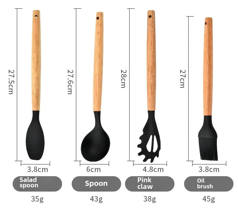 Kitchenware High Temperature Resistant Silicone with Wooden Handle12Set