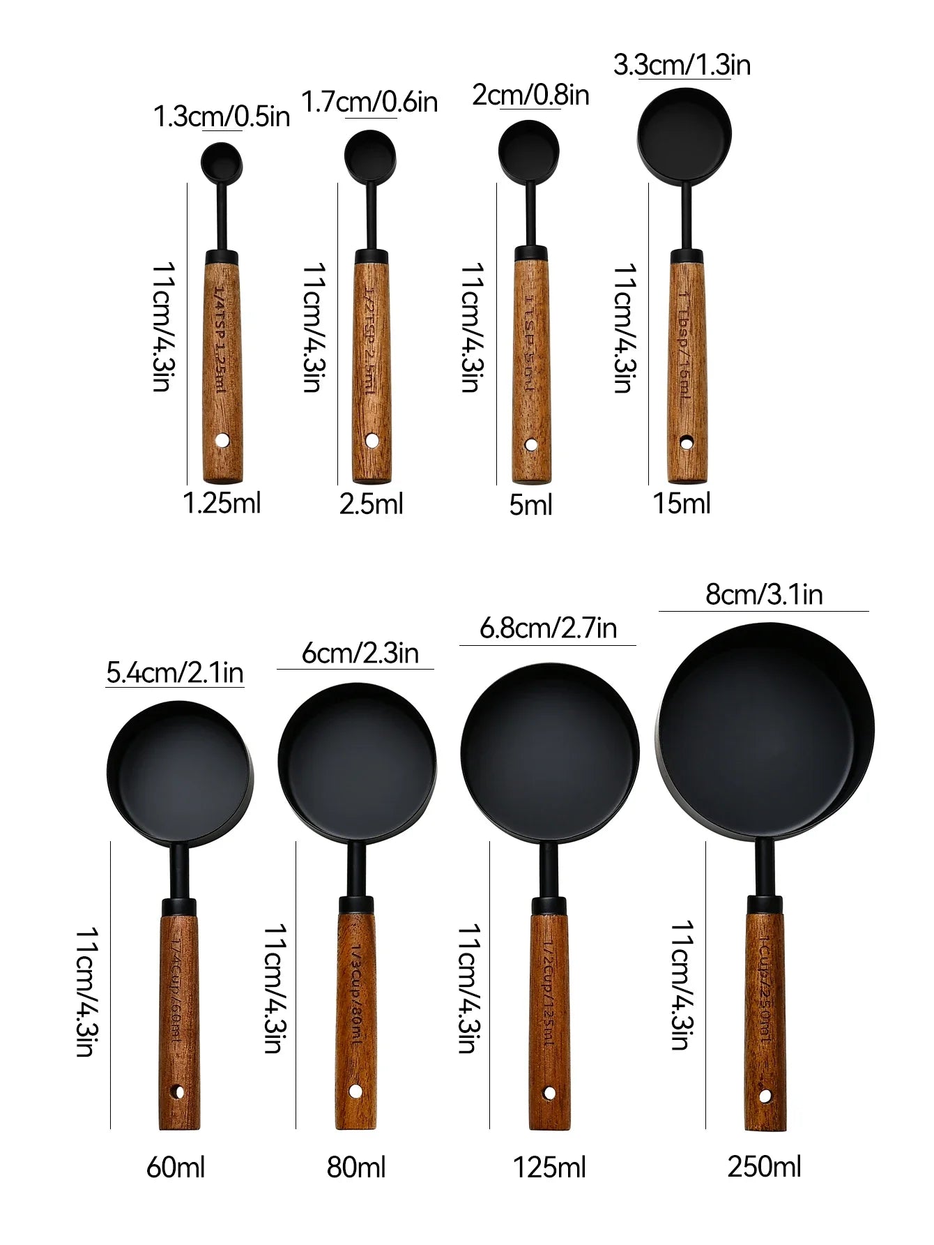 Wooden Handle Measuring Cups, Spoons Set