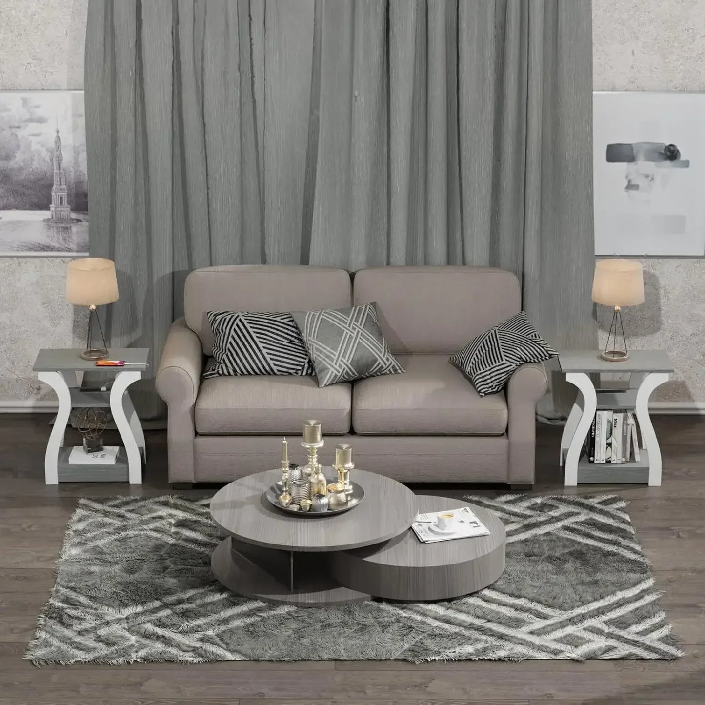Side Table Set of 2 with Charging Station