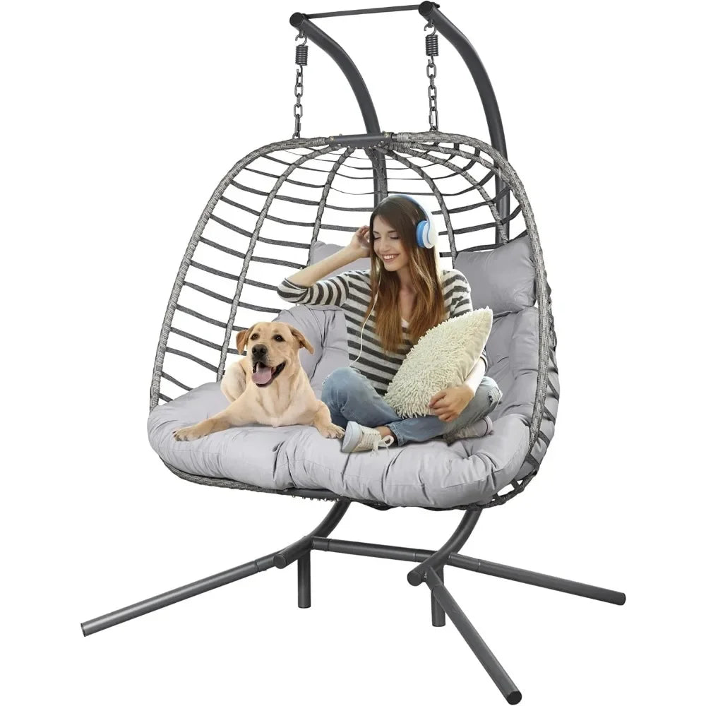 Double Hanging Egg Chair with Stand