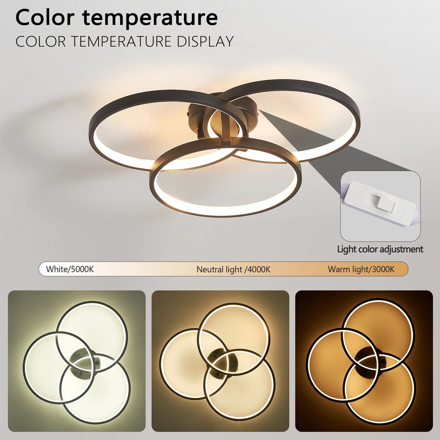 LED Ceiling Light 3-Ring Flush Mount Fixture