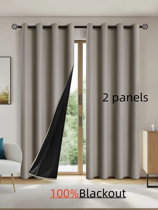 2pcs Solid 100% Blackout Curtains