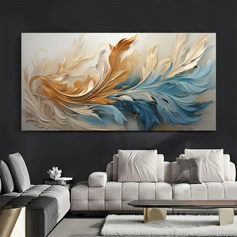 Abstract feather canvas art solid wood frame