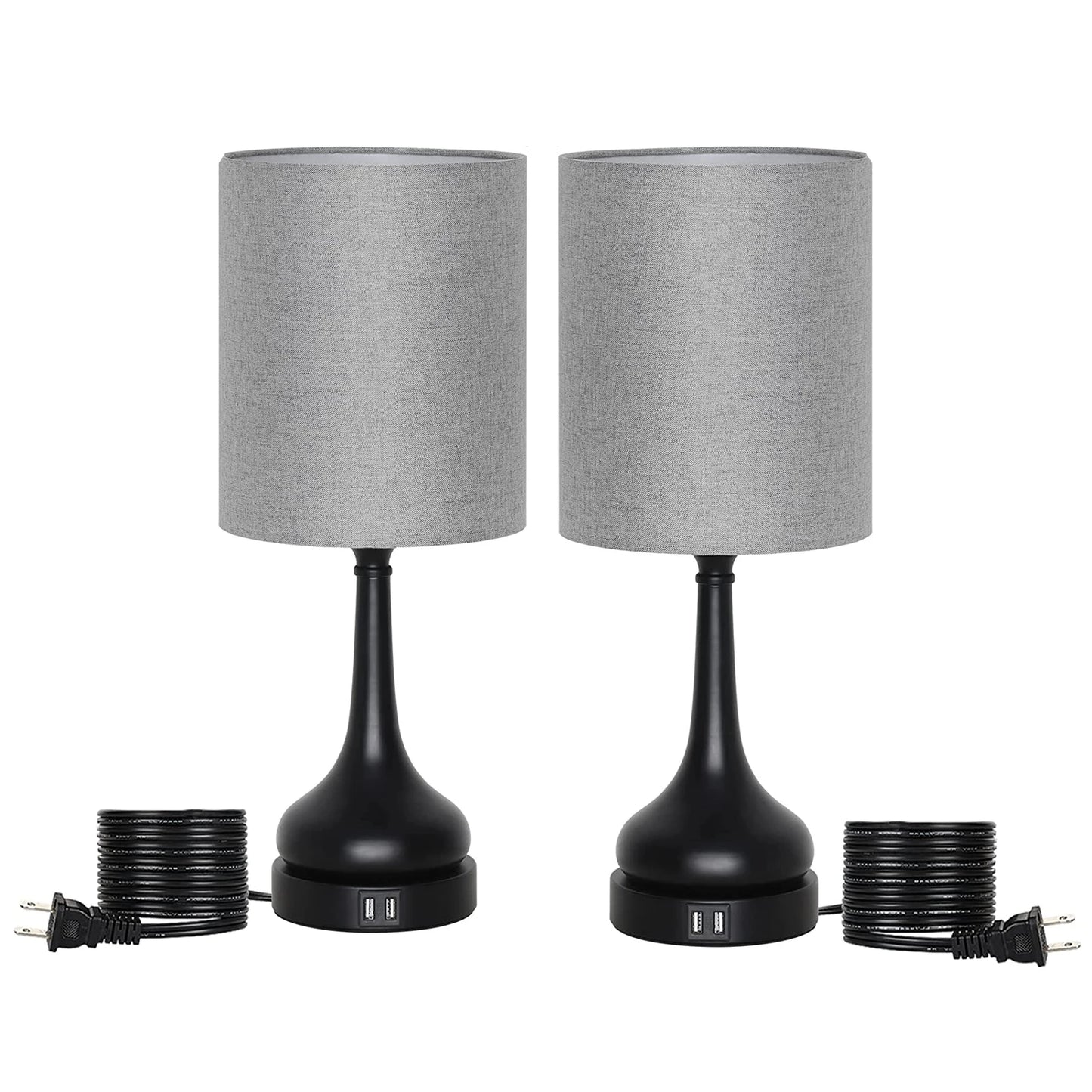 Set of 2 Table Lamps Touch Control with USB Charging Ports