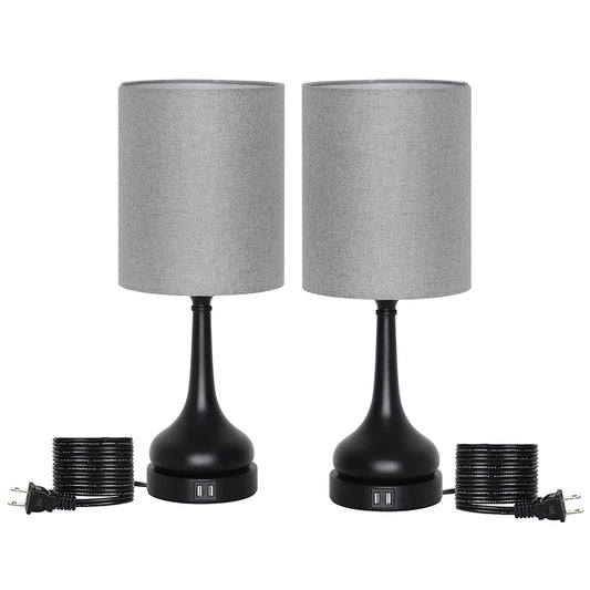 Set of 2 Table Lamps Touch Control with USB Charging Ports