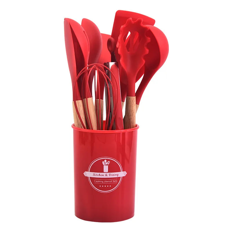 Kitchenware High Temperature Resistant Silicone with Wooden Handle12Set