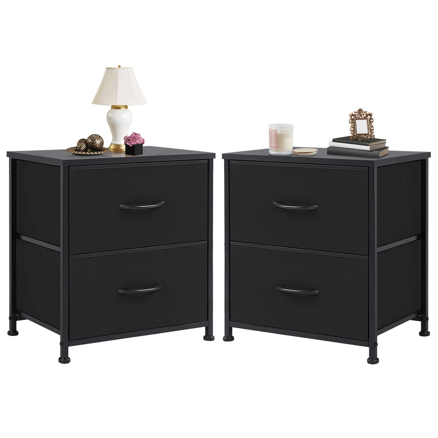 Nightstand Storage Chest w/2 Fabric Drawers