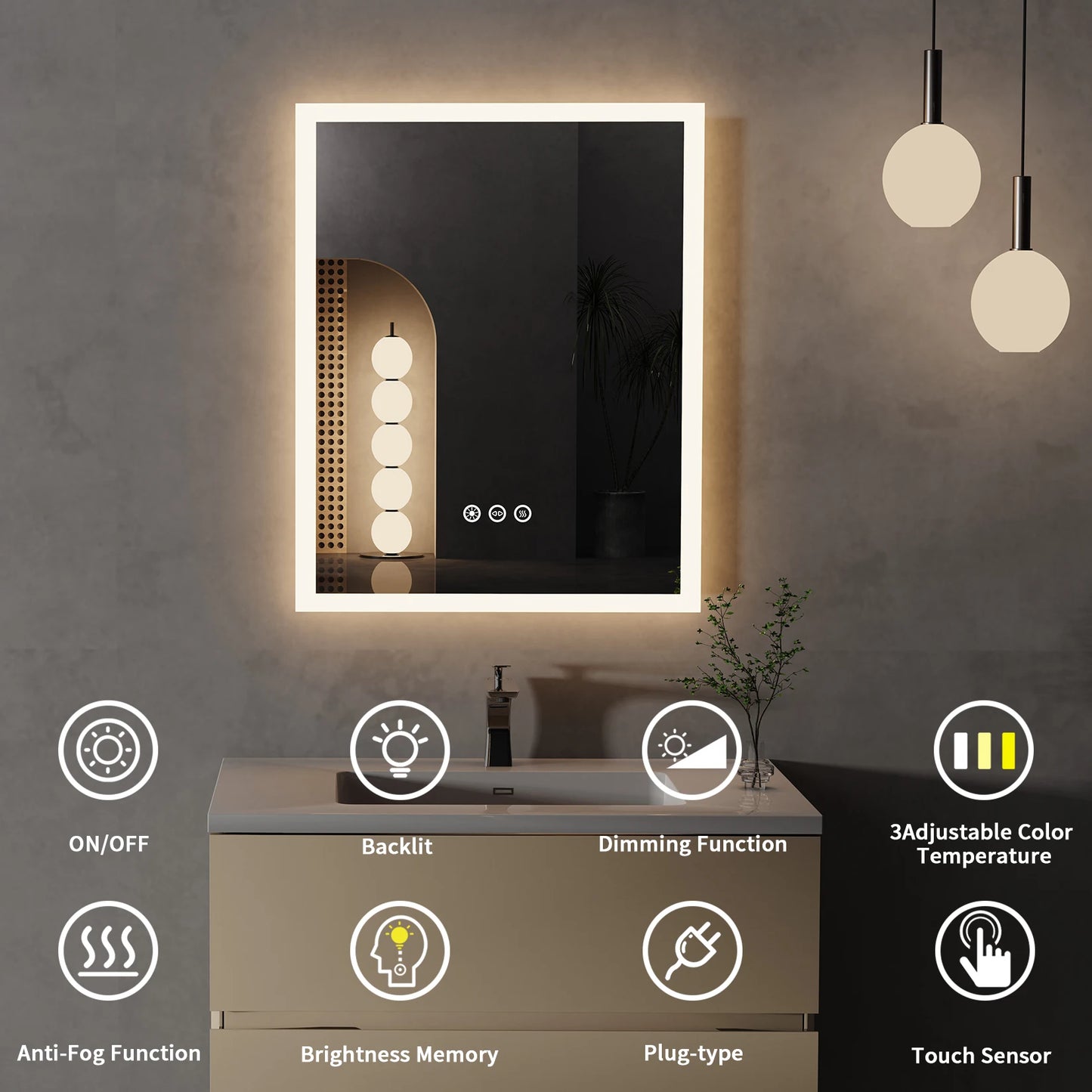 Lighted Bathroom Mirror with Anti-Fog