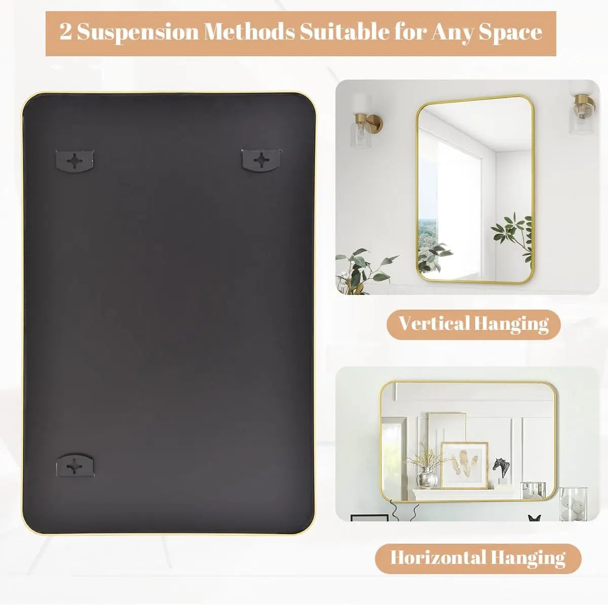 Mirror 20" x 28" Rectangular Aluminum Alloy Frame Wall Mounted