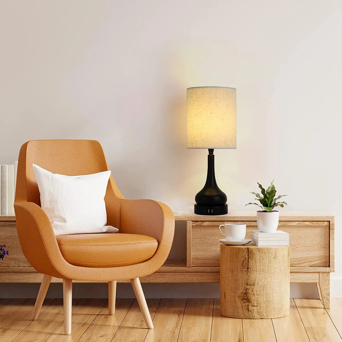 Set of 2 Table Lamps Touch Control with USB Charging Ports