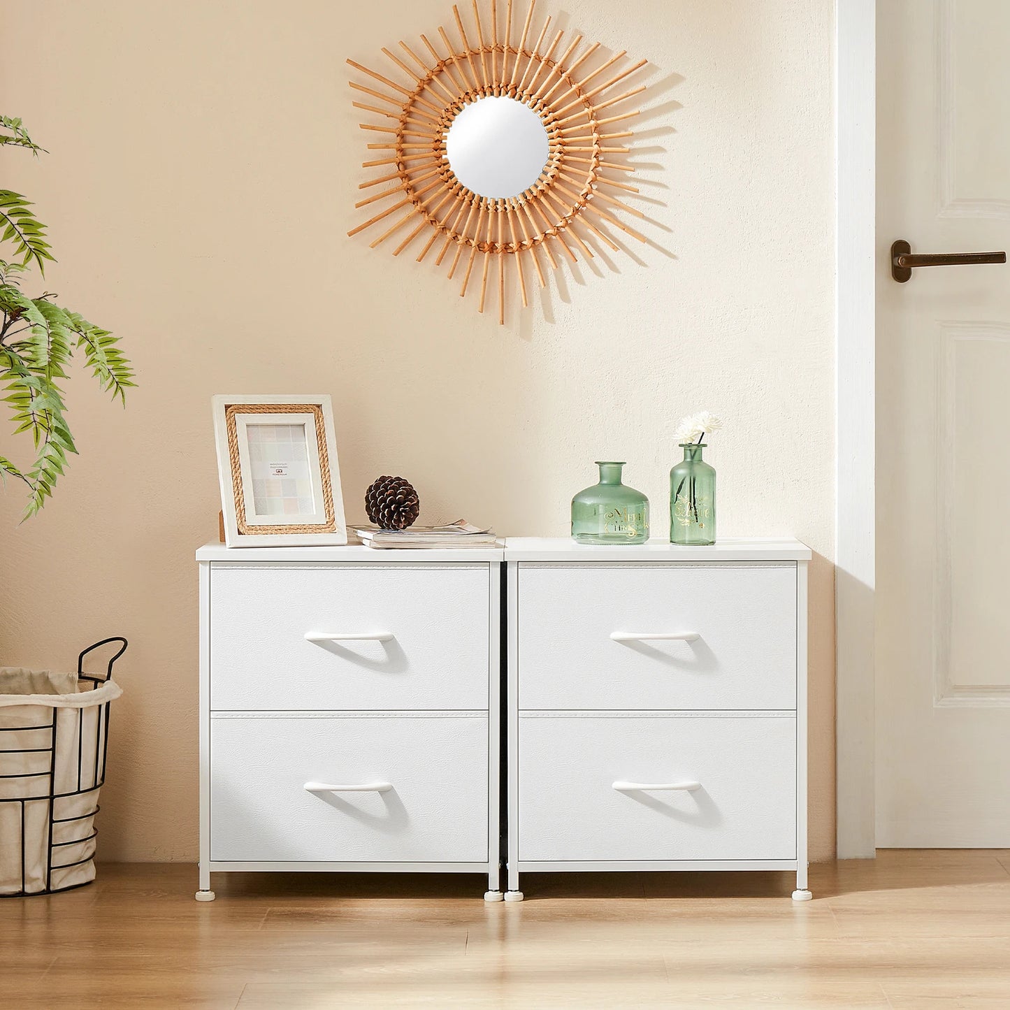 Nightstand Storage Chest w/2 Fabric Drawers