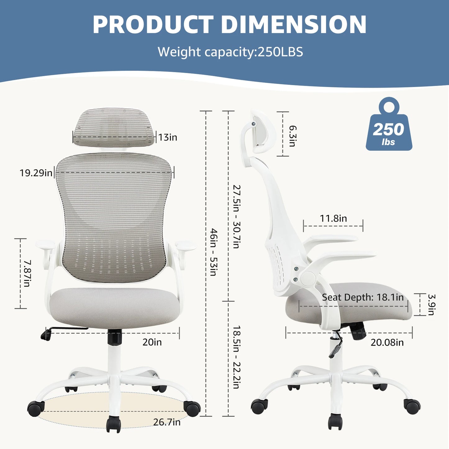 Desk Chair Flip-up Arms Adjustable Headrests Comfortable Lumbar Support