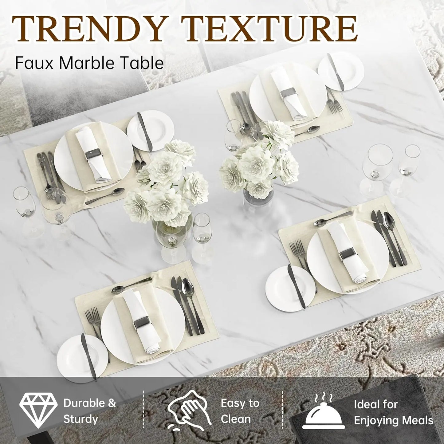 Dining Table Set for 4, Faux Marble Top