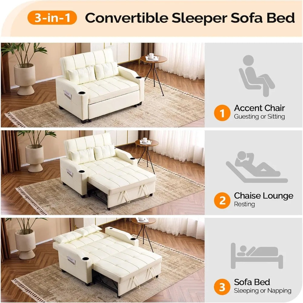 Beige Futon Sofa Bed Convertible Loveseat Sleeper Couch