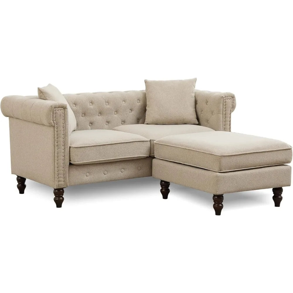 62" Chesterfield Tufted Linen Sofa Couch