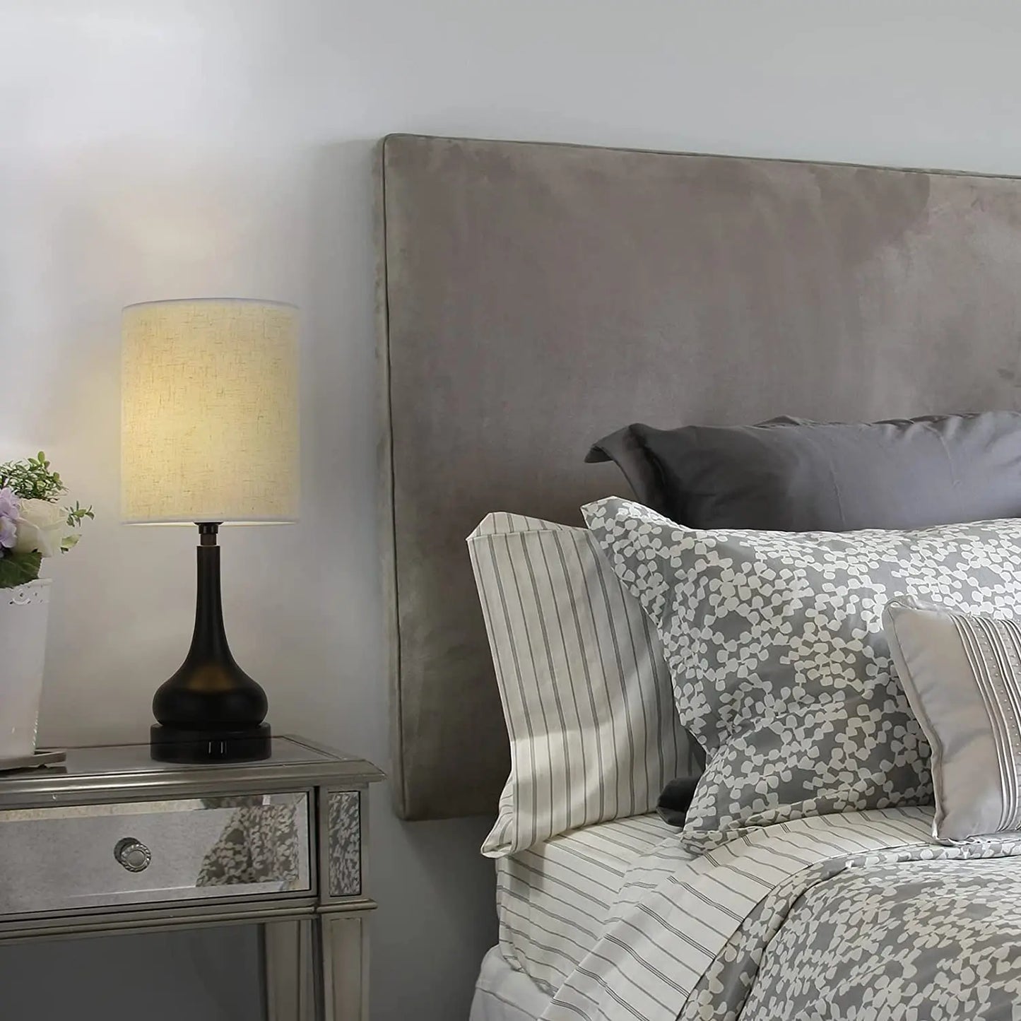 Set of 2 Table Lamps Touch Control with USB Charging Ports