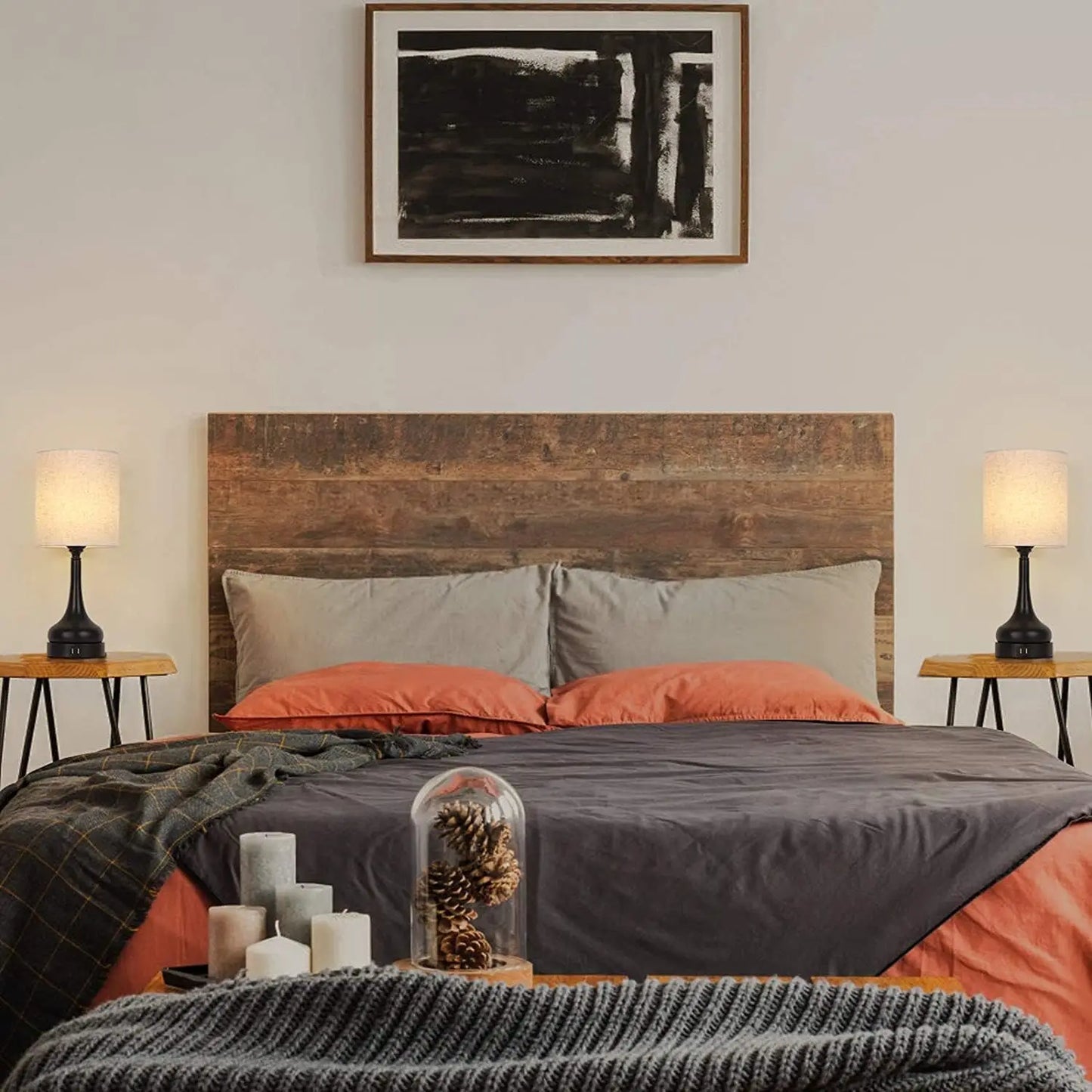 Set of 2 Table Lamps Touch Control with USB Charging Ports