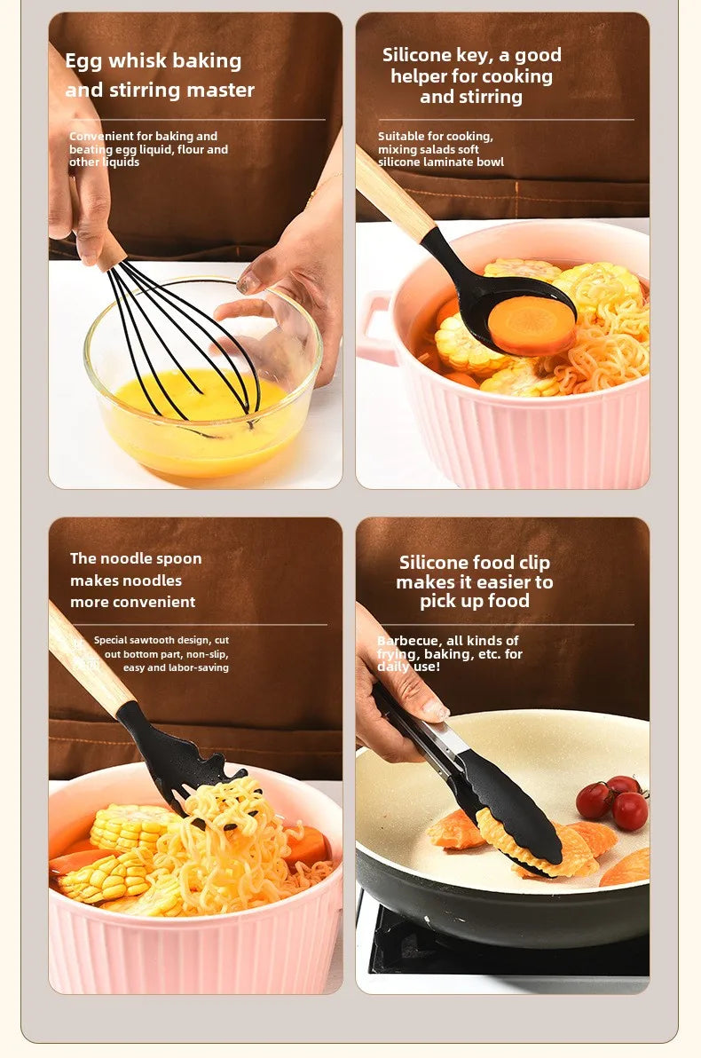 Kitchenware High Temperature Resistant Silicone with Wooden Handle12Set