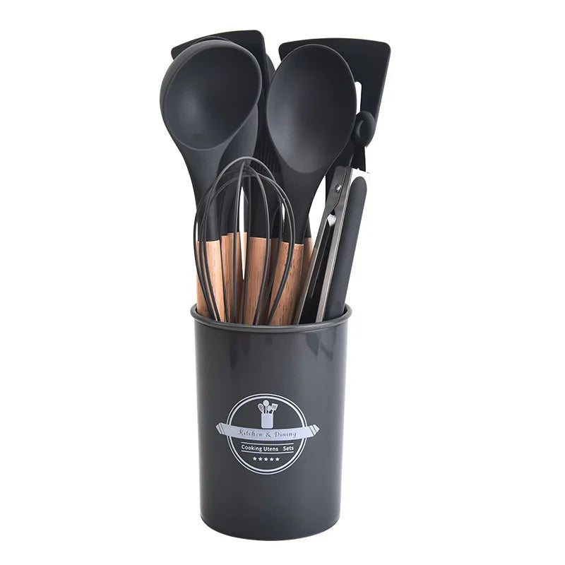 Kitchenware High Temperature Resistant Silicone with Wooden Handle12Set