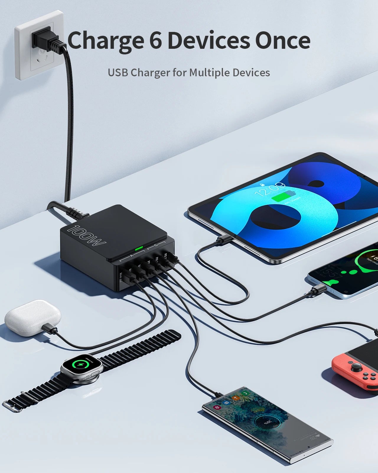 6-Port Quick Charge Hub PD 3.0 Type C and USB A