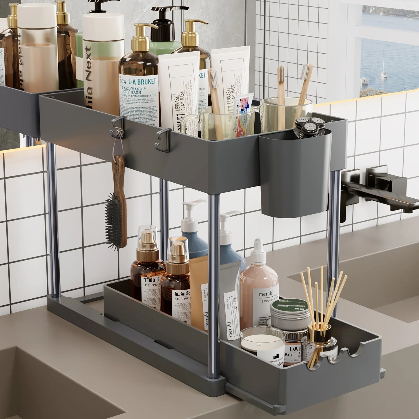 2-Tier Sliding Cabinet Organizer, Pull-Out Under Sink Rack