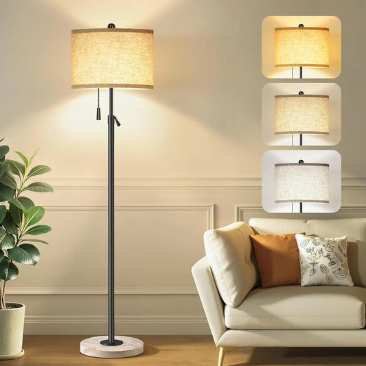 Floor Lamp with Marble Base & Linen Shade