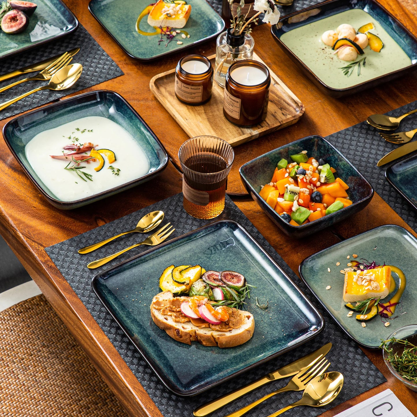 Dinner Set Square Kiln Glaze 16 Piece