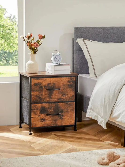 Nightstand Storage Chest w/2 Fabric Drawers