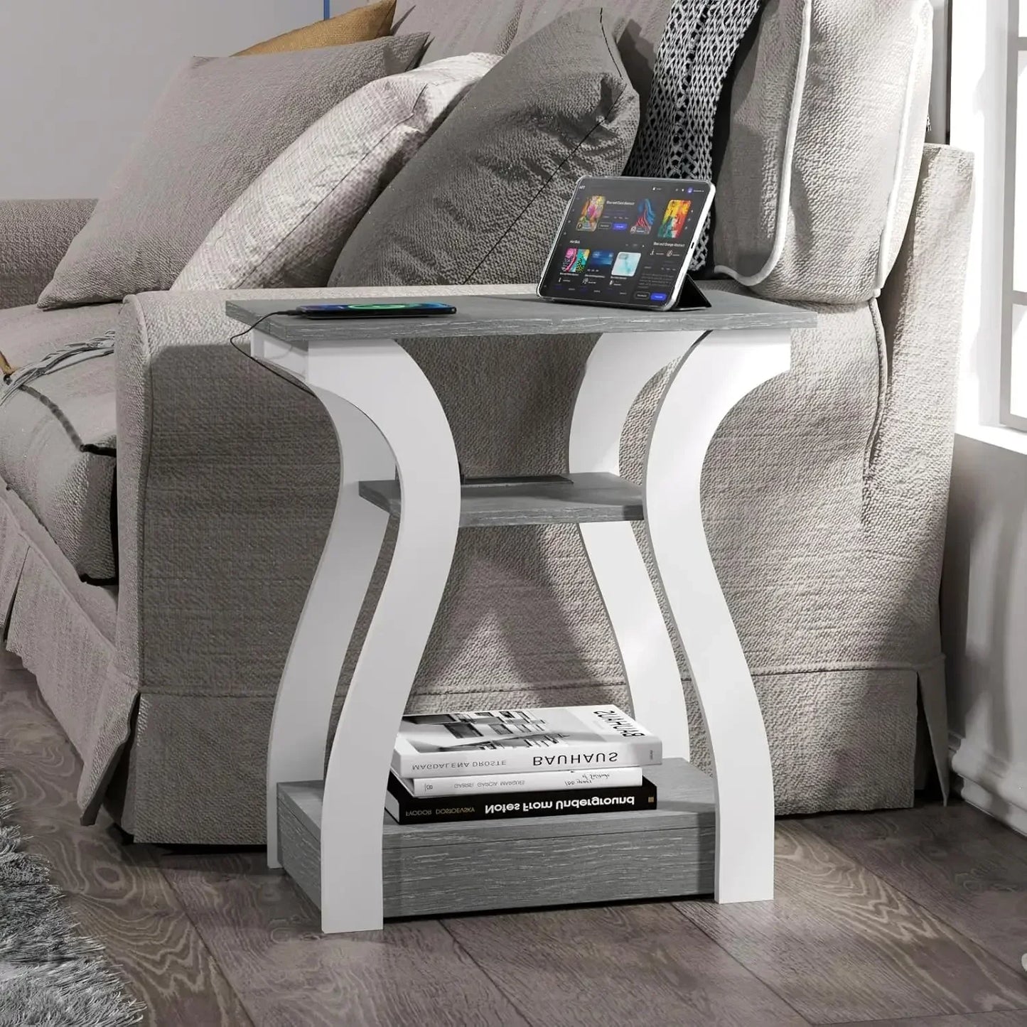 Side Table Set of 2 with Charging Station