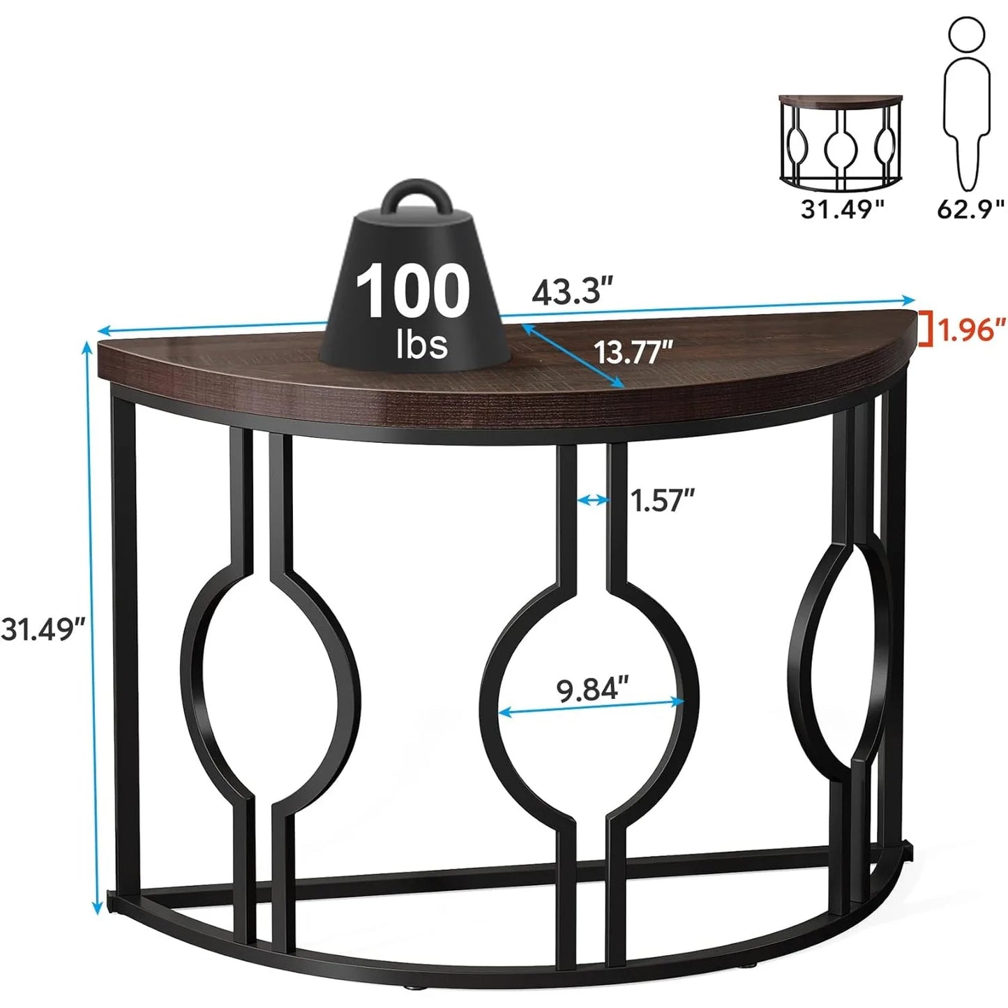 43 Inch Half Moon Table for Entryway