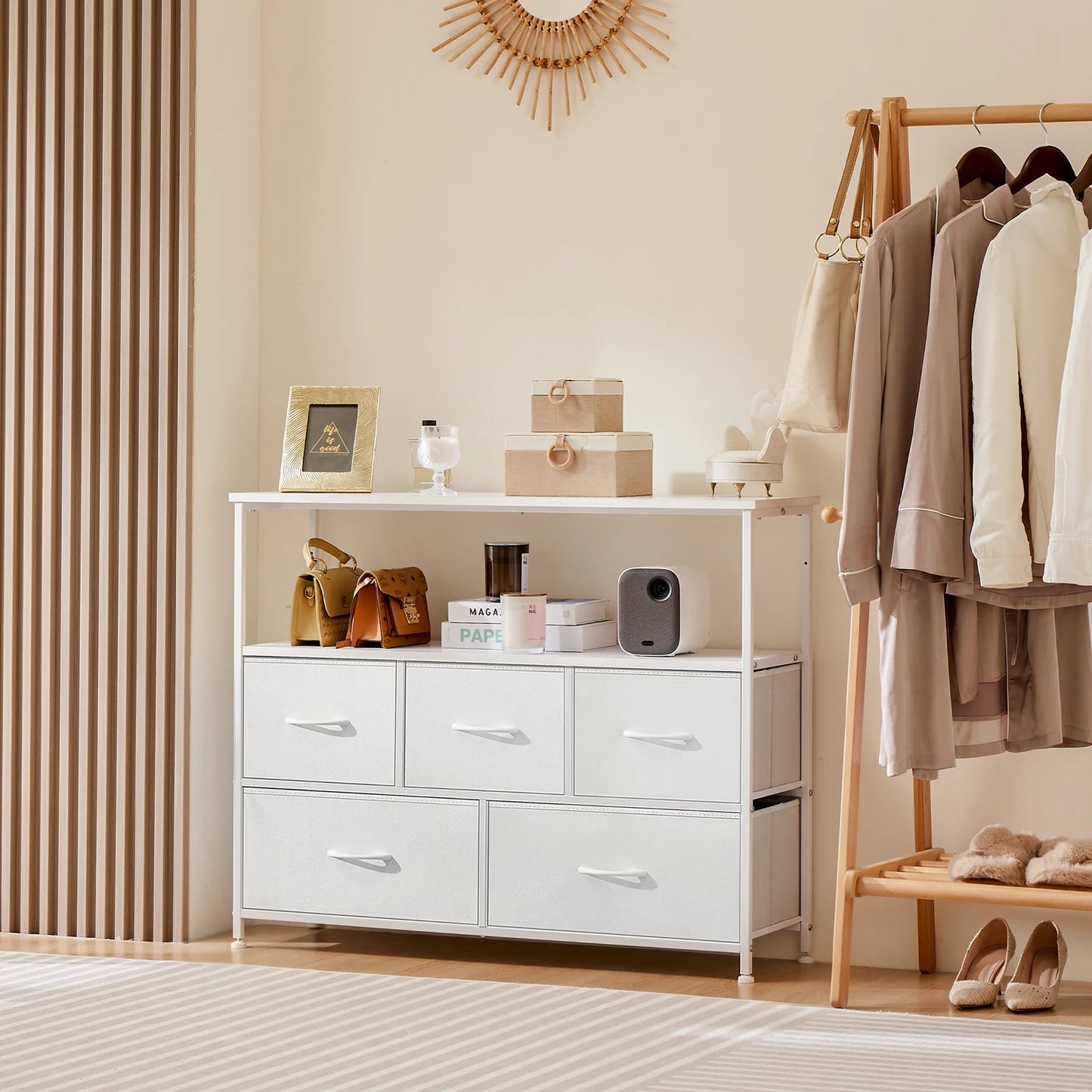 Cabinet Dresser With 5 Fabric Drawers