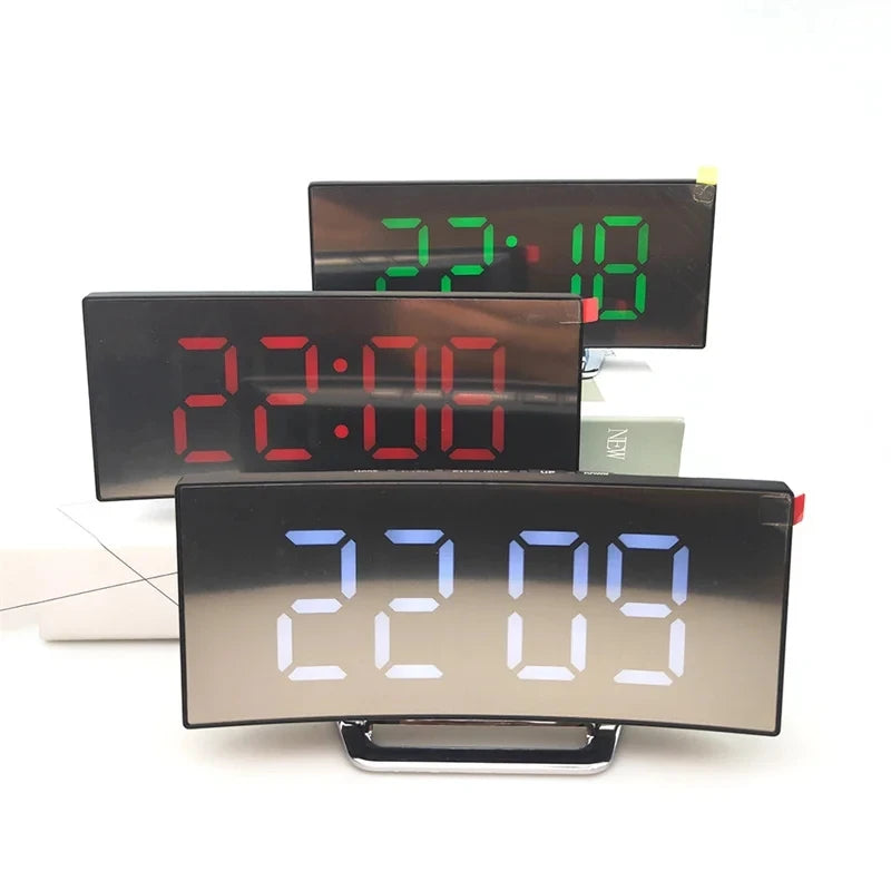 Curved Screen Mirror LED Digital Alarm Clock