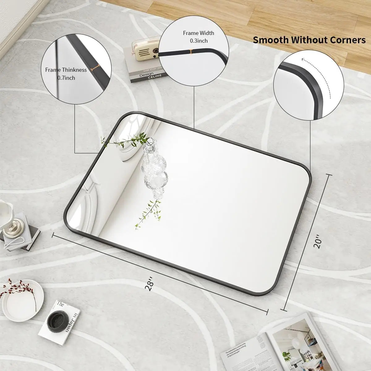 Mirror 20" x 28" Rectangular Aluminum Alloy Frame Wall Mounted