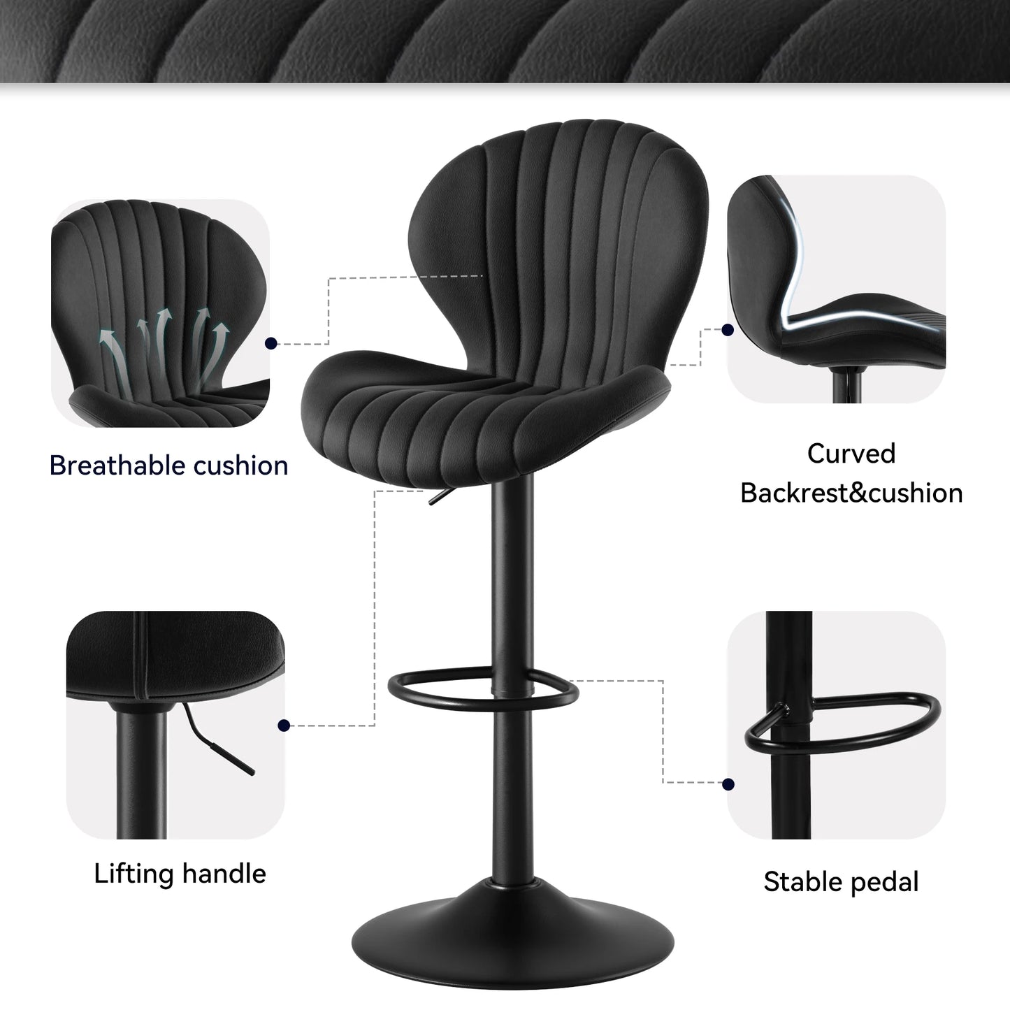 2 Pc Backrest Bar Stool Adjustable Height Rotating