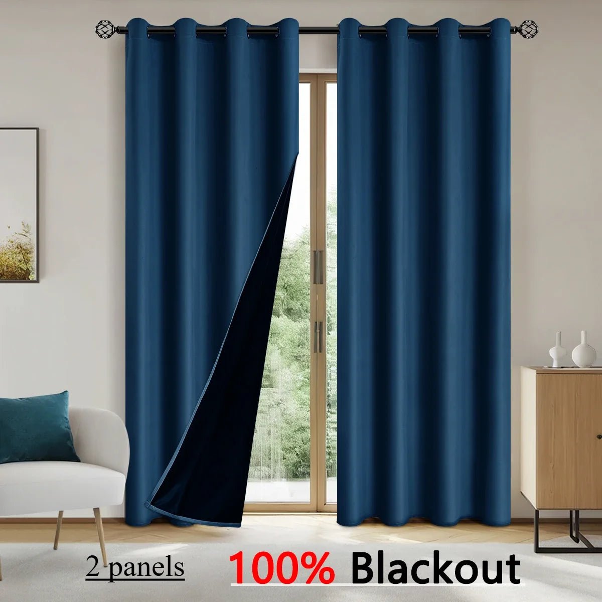 2pcs Solid 100% Blackout Curtains